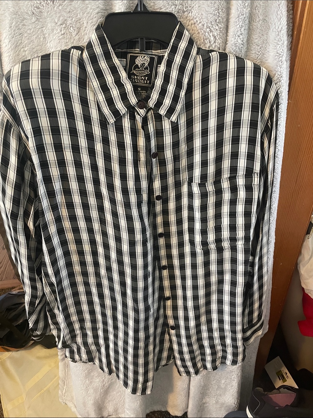 Black & White Plaid Button-Up Shirt